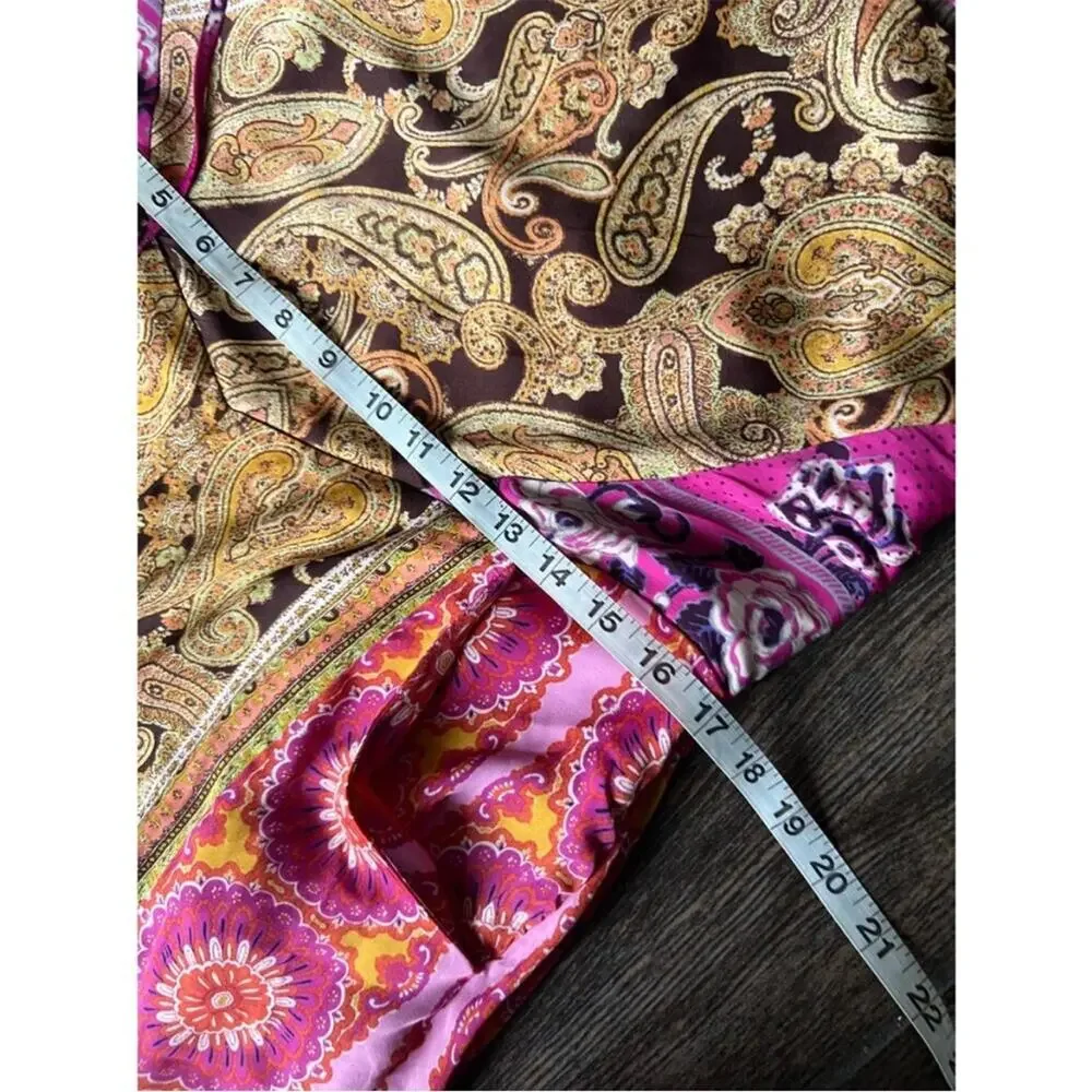 FREE PEOPLE Miranda Printed Jumpsuit In Jewel Combo Large Bohemian Pink and Gold